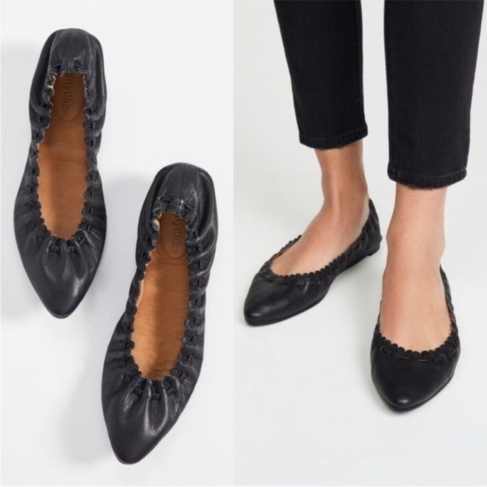 See By Chloe Black Leather Flats with Ruched Design